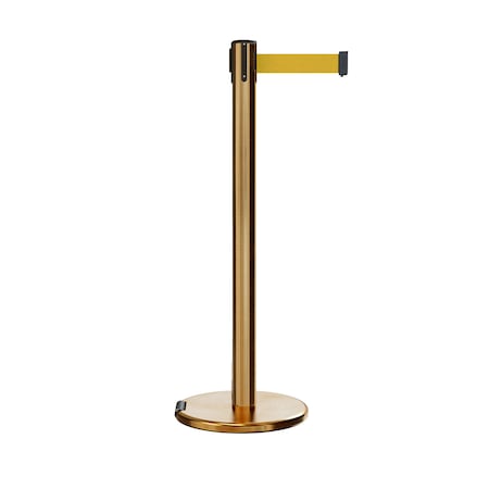 Montour Line Retractable Belt Rolling Stanchion, 2.5ft Sat.Brass Post 9ft. Yellow P400RL-SB-YW-90